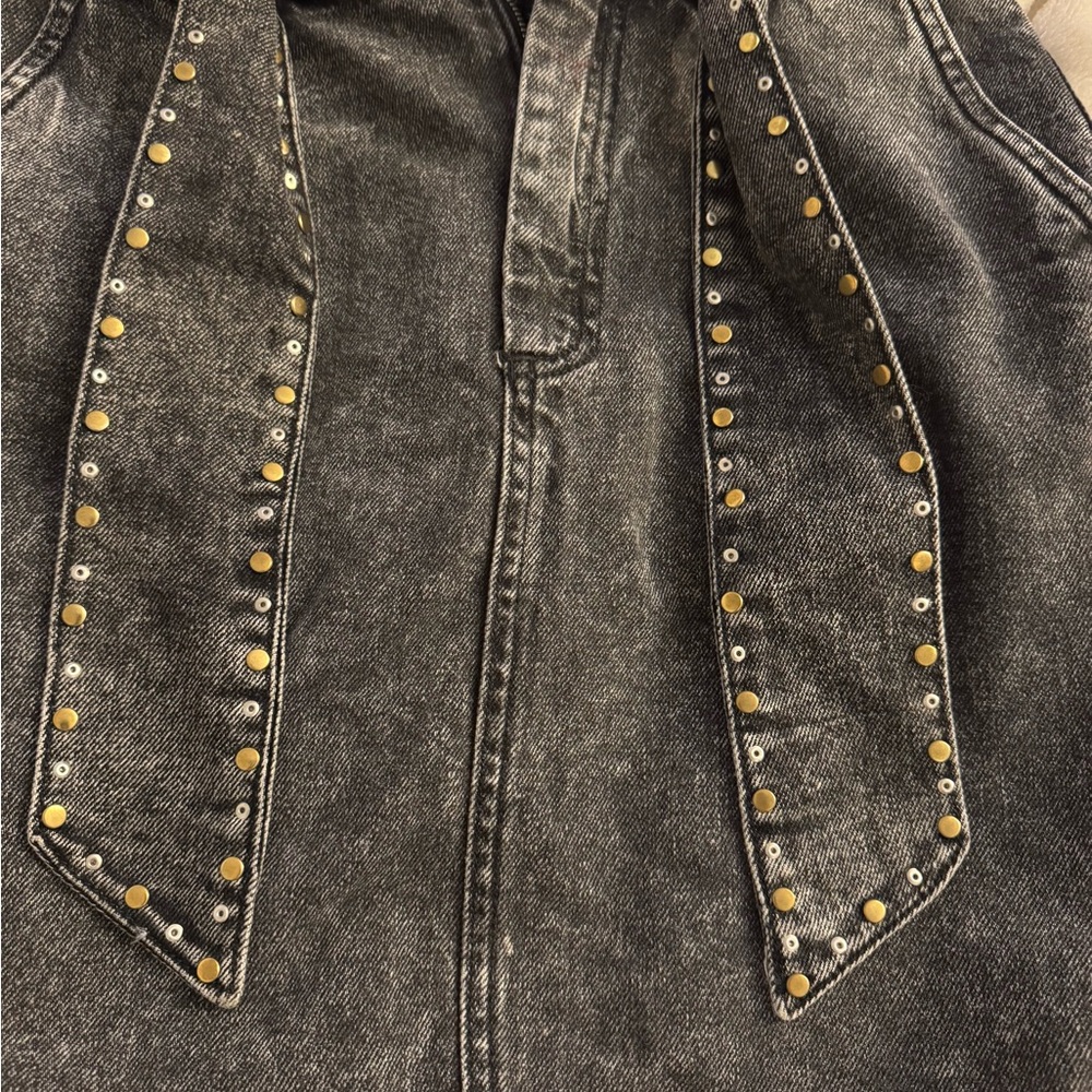 Sandro Charcoal Denim High Waisted Skirt with Belt - Picture 8 of 9